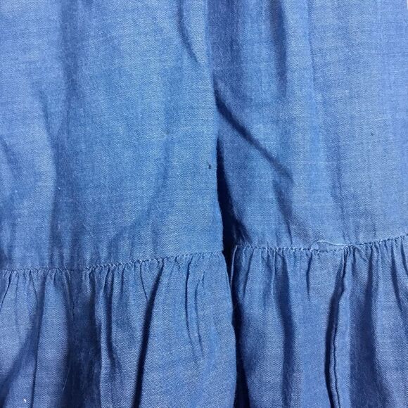 Lightweight blue denim cotton skirt drawstring waist wood beads elastic waist L - Picture 7 of 8